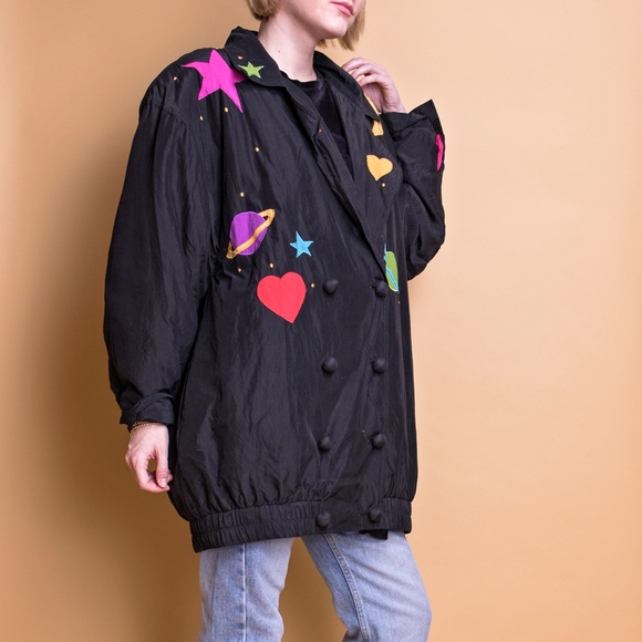 ❌SOLD❌Vintage 80s silk galaxy star print  jacket - Picture 5 of 6